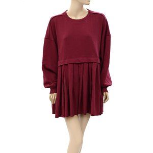 Women's Burgundy Pleated Sweatshirt Dress